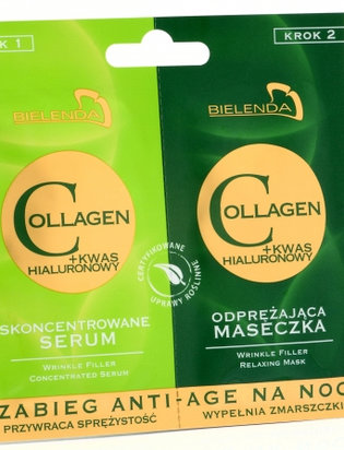 Collagen + Kwas hialuronowy - Anti-Age - Zabieg serum + maseczka na noc