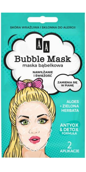 AA, Bubble Mask, Maska bąbelkowa 'Nawilżenie i świeżość aloes + zielona herbata'