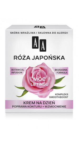 AA, Moc Roślin, Róża Japońska, Krem na dzień do cery wrażliwej i skłonnej do alergii "Poprawa konturu + wzmocnienie"