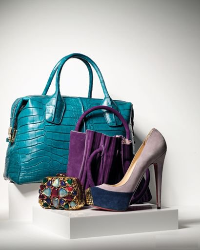 Niebieska torba z aligatora marki Tod’s - purpurowa torebka Giorgio Armani miniaturowa torebka Diora - platformy Louboutina