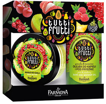 Tutti Frutti Gruszka & Żurawina olejek do kąpieli 500 ml i Gruszka & żurawina masło do ciała 275 ml. Cena 25 zł.