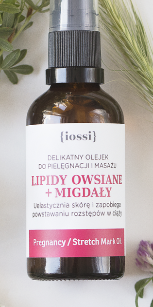 Iossi, Lipidy owsiane i migdały, Delikatny olejek do masażu w ciąży zapobiegający powstawaniu rozstępów