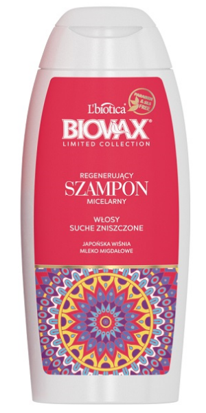 L`biotica, Biovax, Limited Collection, Japońska Wiśnia i Mleko Migdałowe, Regenerujący szampon do włosów suchych i zniszczonych