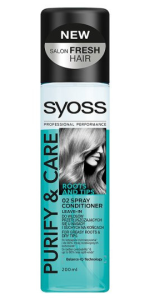 Syoss, Purify & Care Roots and Tips (odżywka w spray'u do włosów przetłuszczających się u nasady i suchych na końcach)